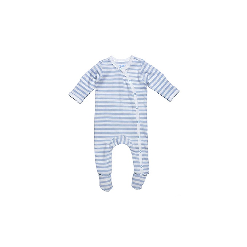 Under The Nile Side Snap Footie – Ice Blue/Off White Stripe 0-3 Months