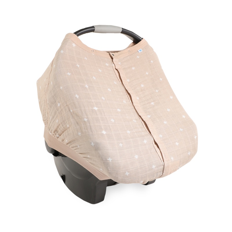 Cotton Muslin Car Seat Canopy – Taupe Cross Taupe Cross