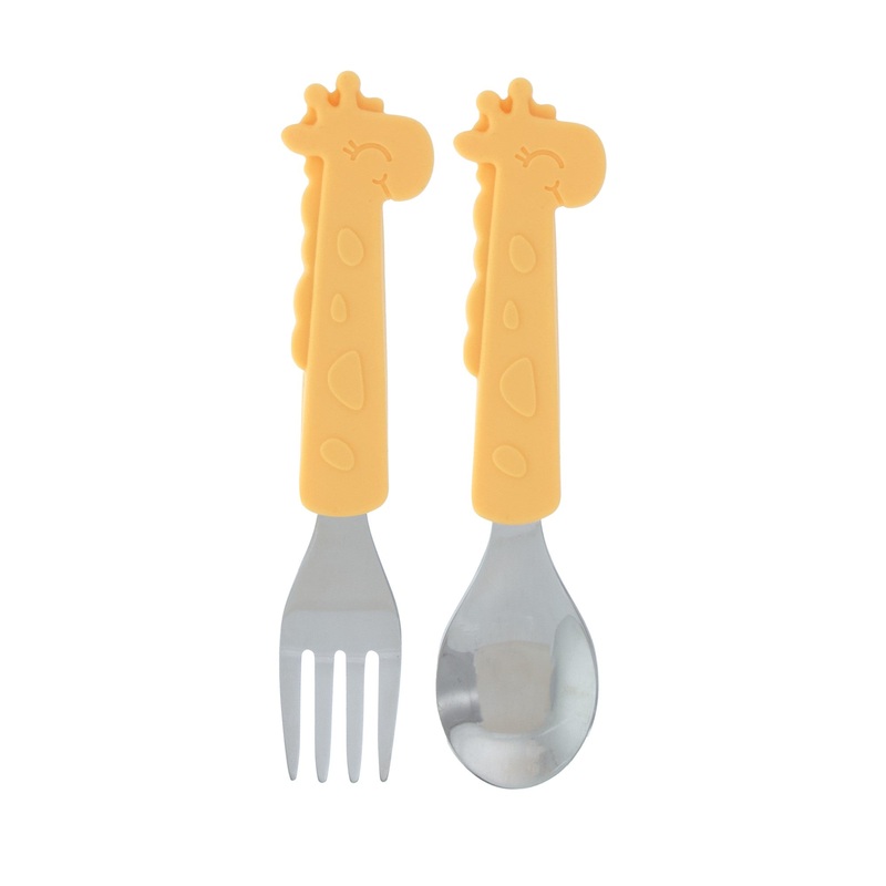 Animal Friends Silicone & Stainless Steel Utensils Yellow Giraffe
