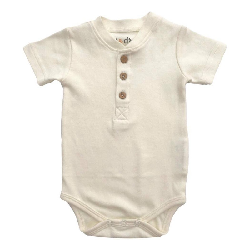 Organic Cotton Short Sleeve Bodysuit – Natural Henley 0-3 Months