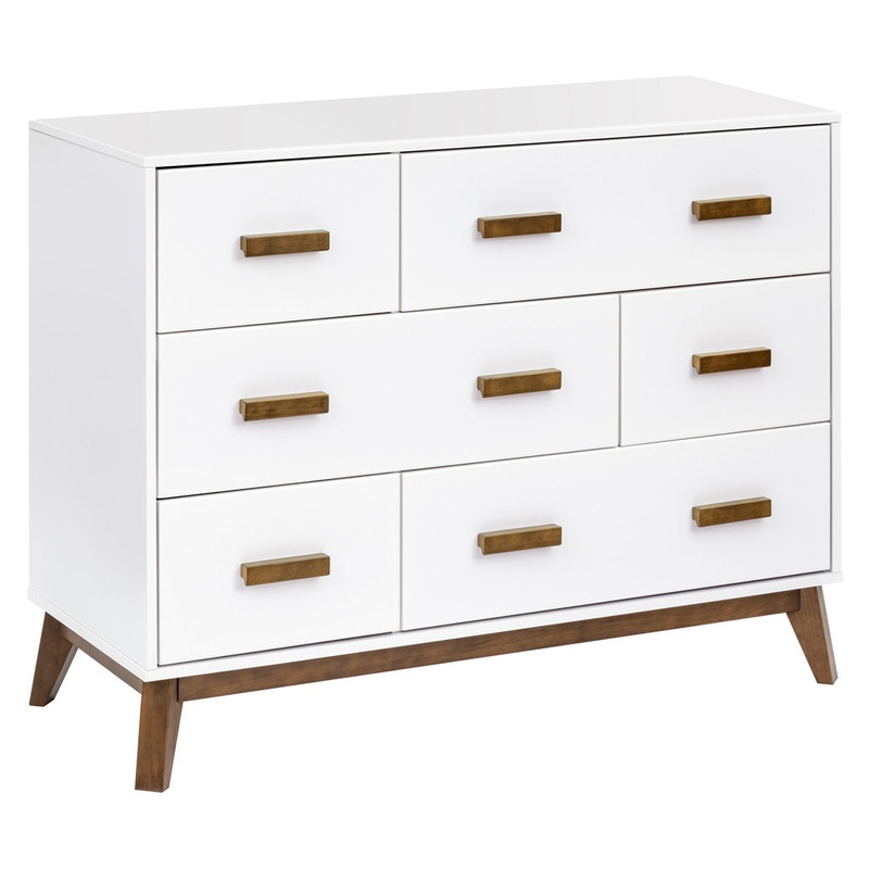 Scoot 6-Drawer Dresser White / Natural Walnut