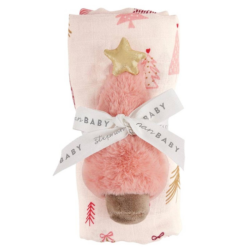 Swaddles with Plush Rattle – Pink Tree: Machine Wash Cold. Tumble Dry Low / 70% Bamboo 30% Cotton, Plush
