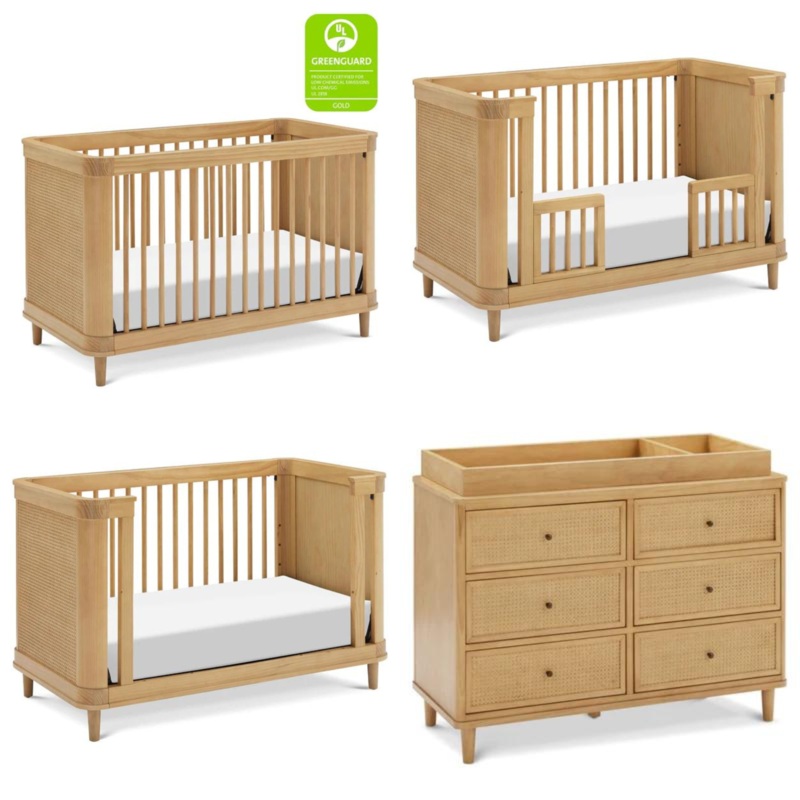 Namesake Marin Collection Crib and Double Dresser Honey/Honey Cane Honey/Honey Cane Changing Tray with Pad and Toddler Rail (+$348)