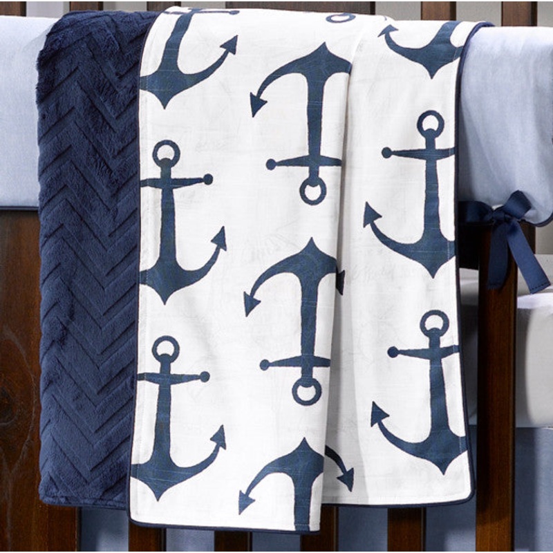 Liz and Roo Navy Anchors Minky Receiving Blanket