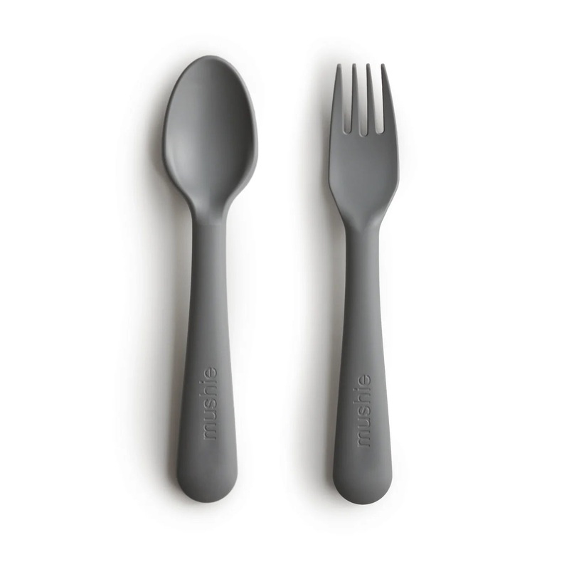Mushie Fork and Spoon Set Smoke