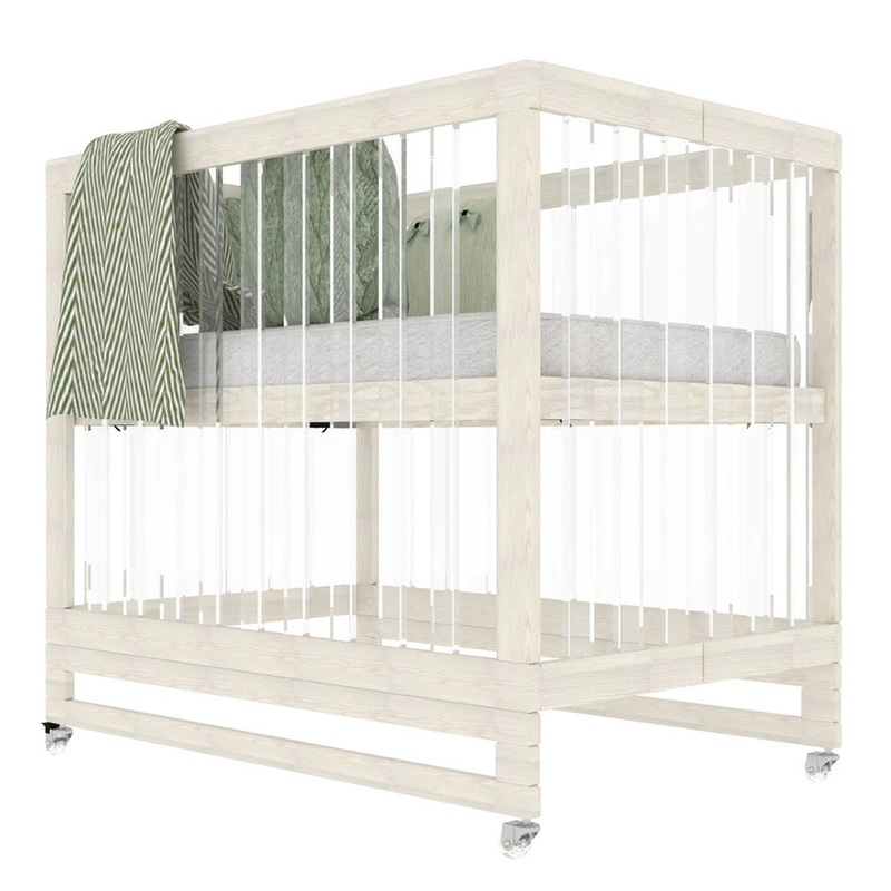 Melo Caress Crib in Washed White/Acrylic – Standard Mini Crib Size