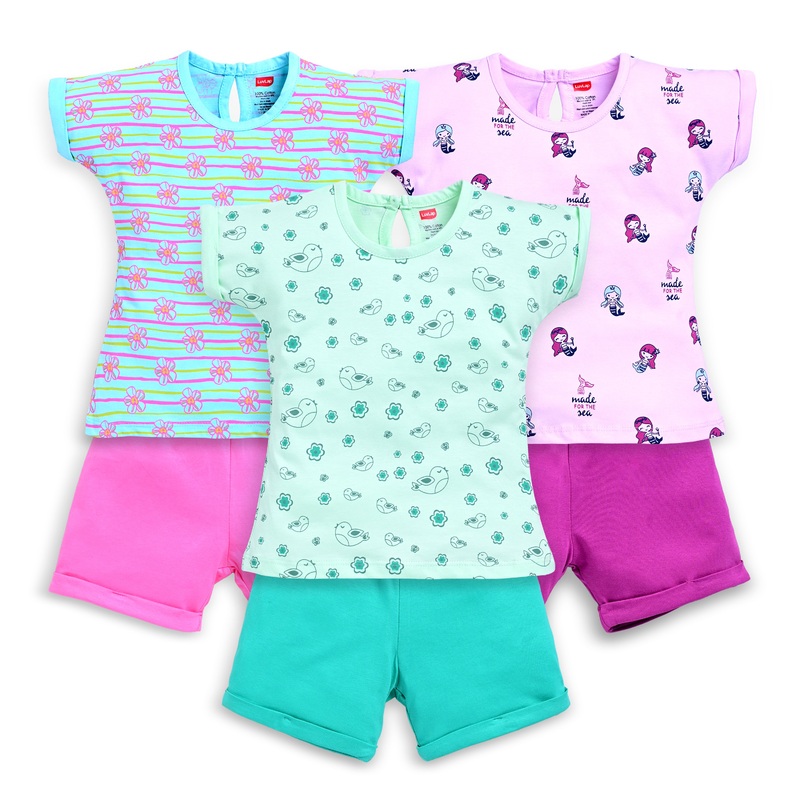 Baby Girls Regular Fit 100% Cotton Half Sleeves Girls Top CoSets Pack Of 3, Lilac Snow, Aqua & Sea Green M – 3 to 6 Months
