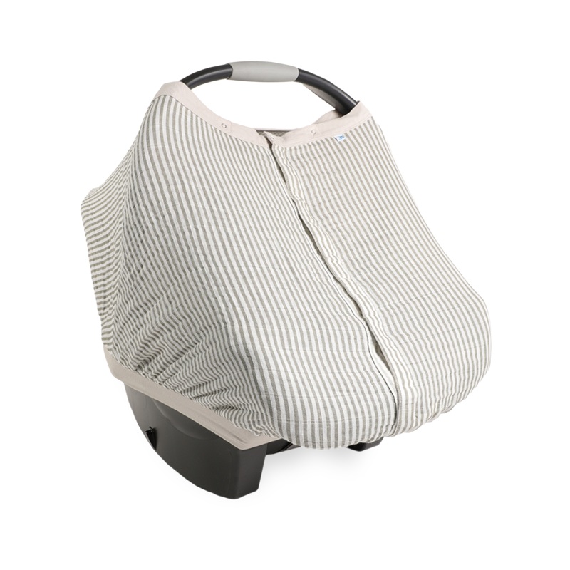 Cotton Muslin Car Seat Canopy – Grey Stripe Grey Stripe