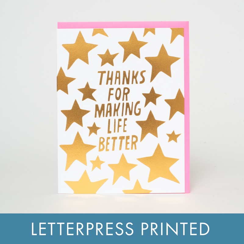 Making Life Better Stars Letterpress Greeting Card by Ashkahn paper tab