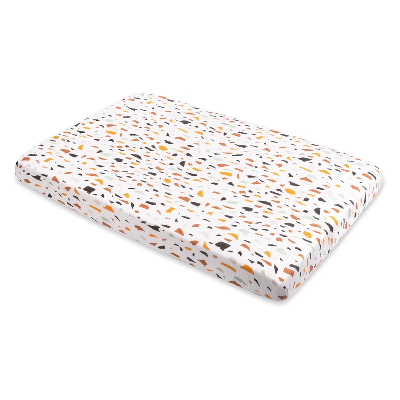 Mini Crib Sheet In GOTS Certified Organic Muslin Cotton Terrazzo