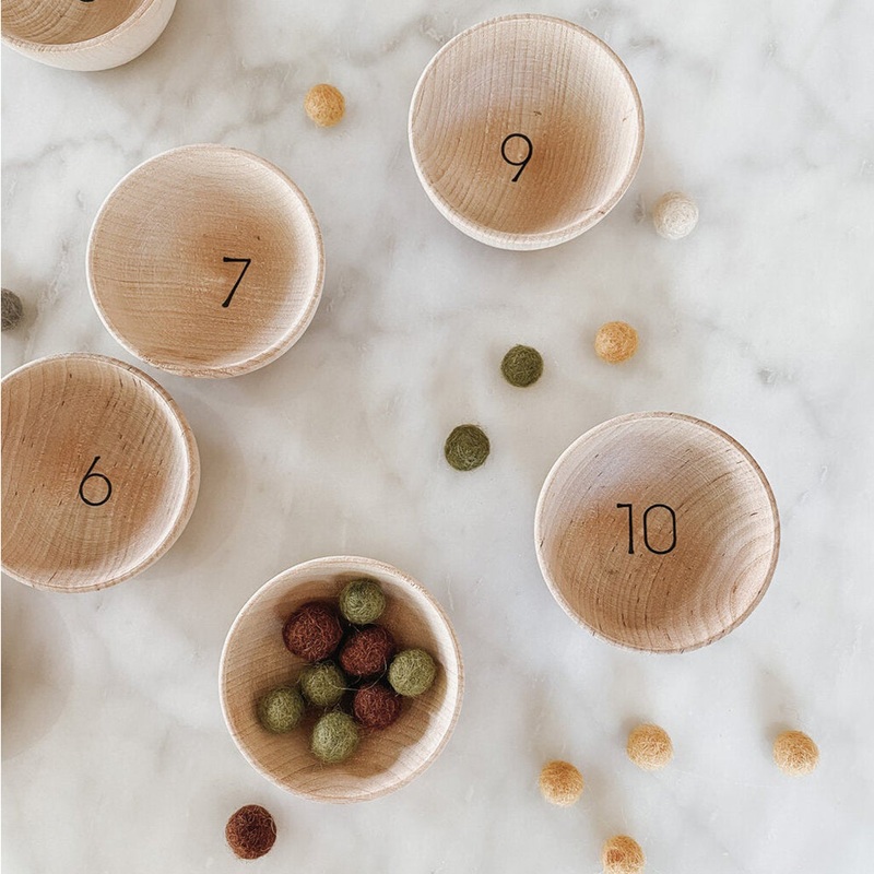 Wood Counting Bowls w/ Felt Balls