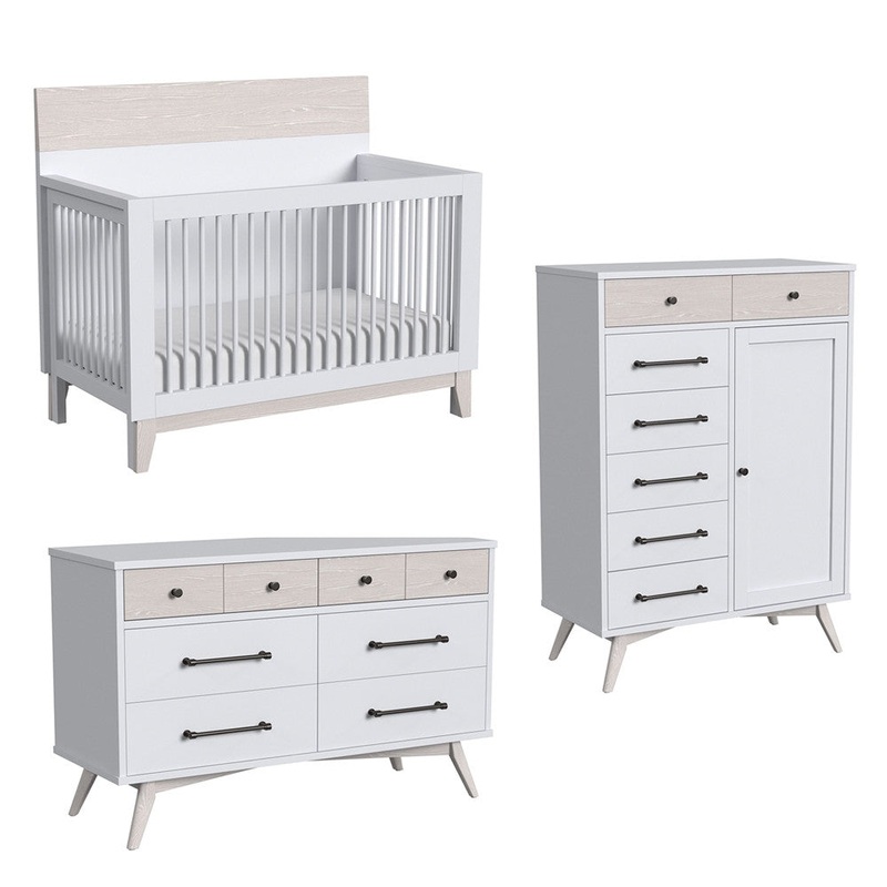 Westwood Rowan 3 Piece Nursery Set in Ash Linen – Convertible Crib, 6 dr, & Chifferobe