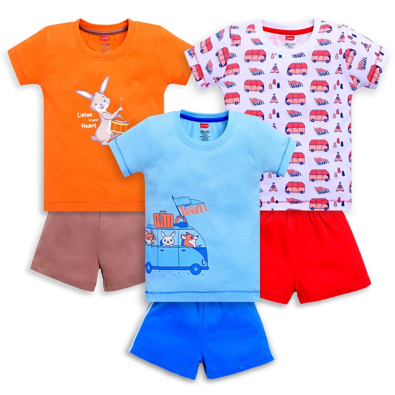 Baby Boys Regular Fit 100% Cotton Half Sleeves Boys T-Shirts and & Shorts Sets Pack Of 3, Supra, White & Saffron M – 3 to 6 Months