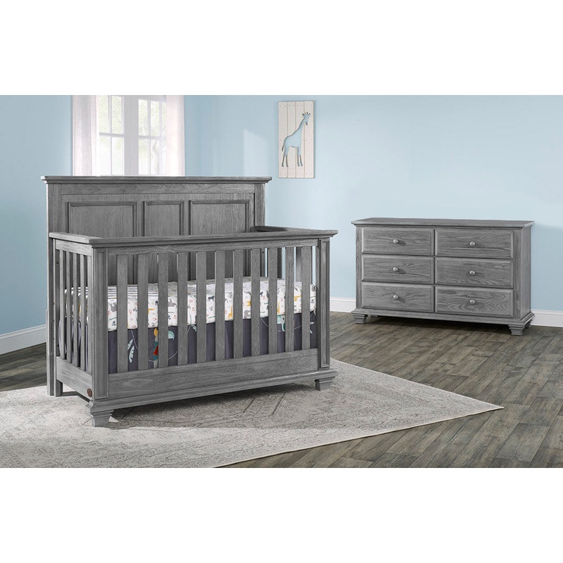 Oxford Kenilworth Collection 2 Piece Set – 4 in 1 Convertible Crib & 6 Drawer Dresser in Graphite Gray