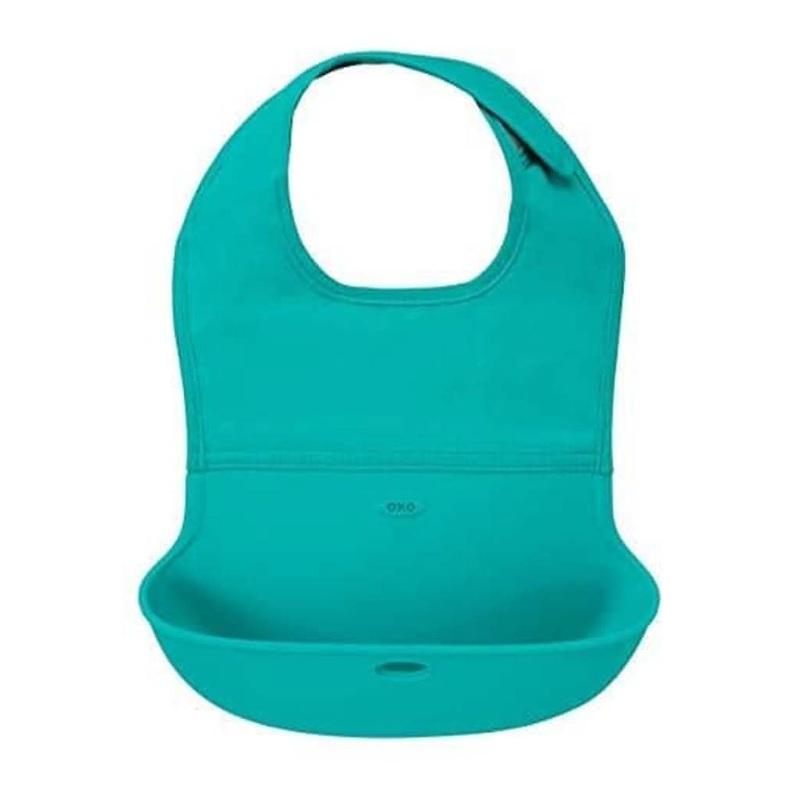 OXO Tot Waterproof Silicone Roll Up Bib with Comfort-Fit Fabric Neck Pink
