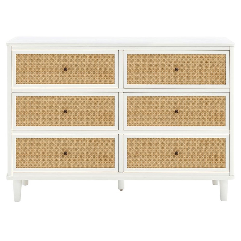 namesake Marin with Cane 6 Drawer Assembled Dresser Warm White/Honey Cane