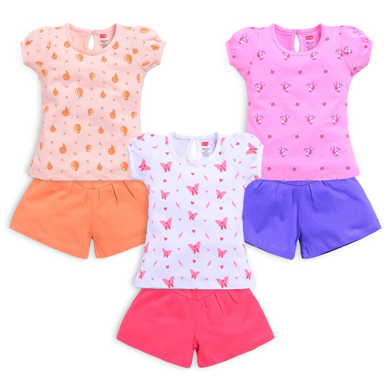 Baby Girls Regular Fit 100% Cotton Half Sleeves Girls Top CoSets Pack Of 3, Light Peach, White & Pink M – 3 to 6 Months