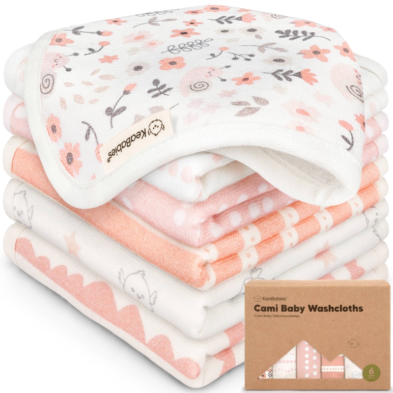 6-Pack Organic Cami Baby Washcloths for Face & Bath Towels Sweet Charm
