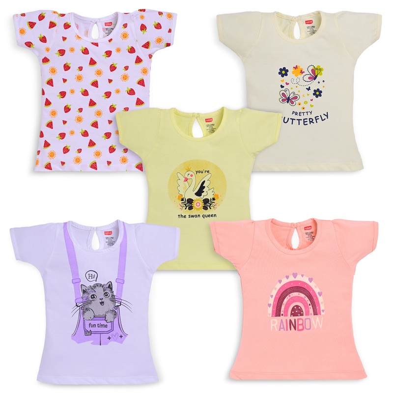 Baby Girls Pack Of 5 Half Sleeve Top 100% Cotton M – 3 to 6 Months