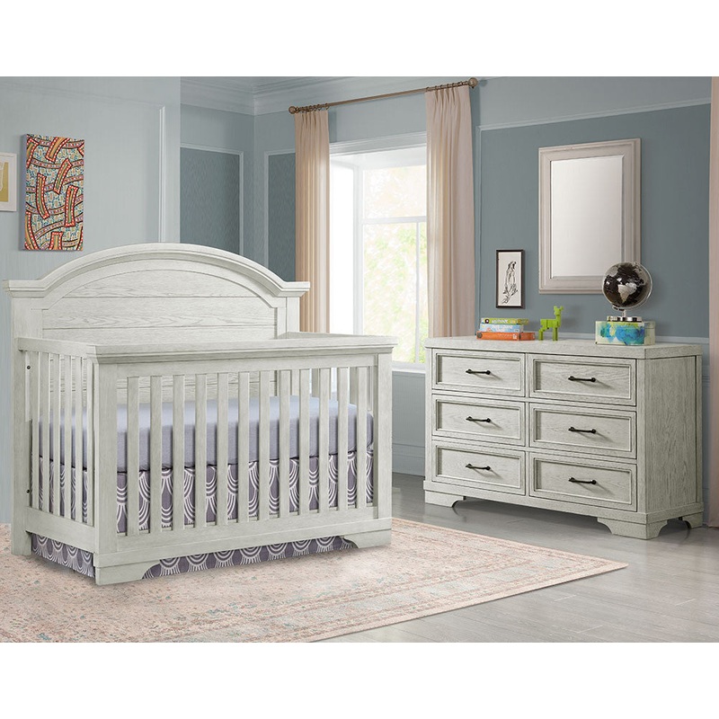 Westwood Foundry 2 Piece Nursery Set – Arched Crib and 6 Drawer in White Dove