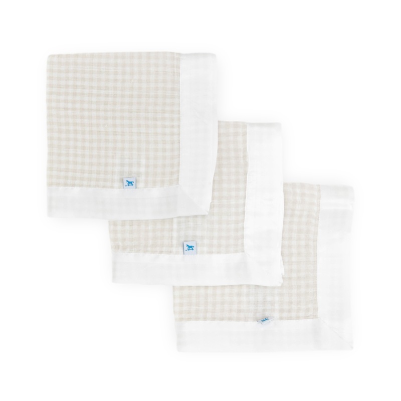 Cotton Muslin Security Blanket 3 Pack – Tan Gingham Tan Gingham