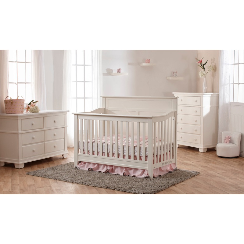 Pali Napoli Flat Top Convertible Crib and Dresser Set – White White