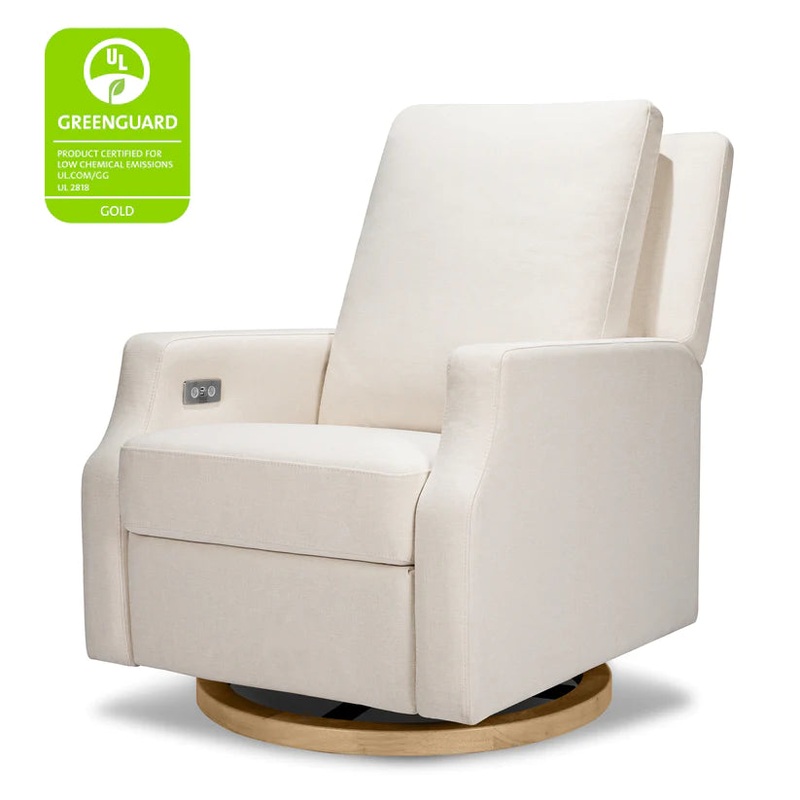 Namesake Crewe Electric Swivel Glider Recliner with a Wood Base Fog Chatham Stripe