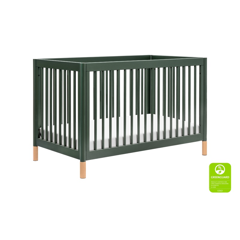 Babyletto Gelato 4-in-1 Convertible Crib with Toddler Bed Conversion Kit Forest Green & Vegan Blonde Leather Feet