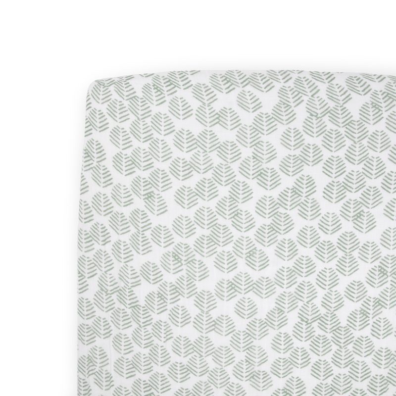 Cotton Muslin Crib Sheet – Leaf Motif Leaf Motif