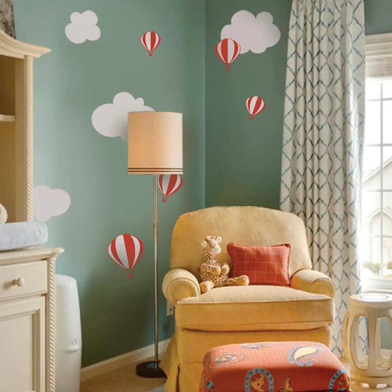 Hot Air Balloons with Clouds Wall Decals Red