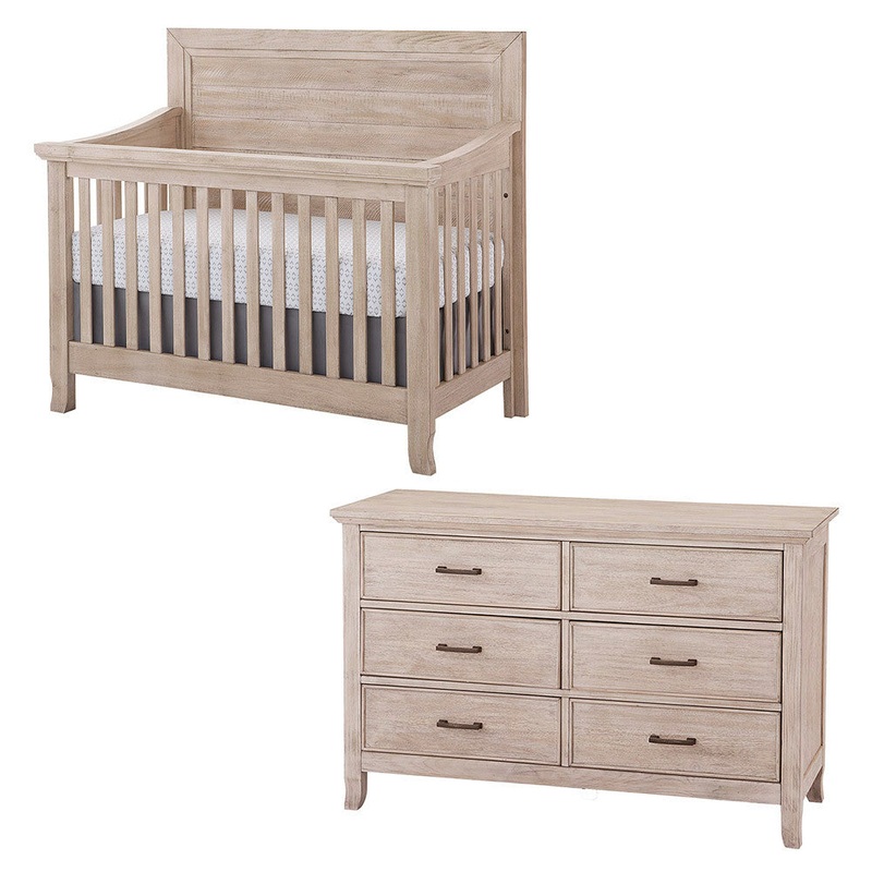 Stella Baby Remi 2 Piece Nursery Set in Sugar Coat – Convertible Flat Crib & 6 Drawer Dresser