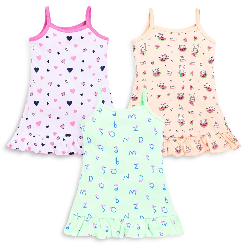 Baby Girls Pack Of 3 Sleeveless Frock 100% Cotton L – 6 to 12 Months