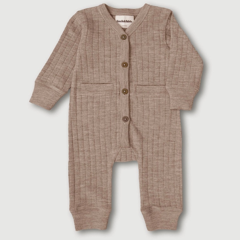 Wool Rib Playsuit 0-3M Sand
