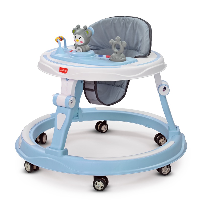 360 Joy Baby Walker for 9+ Months | 3 Level Height Adjustment Walker with Switchable Food & Musical Toy Tray/Advanced Baby Activity Walker, Blue