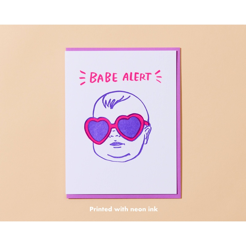 Babe Alert Letterpress Greeting Card – New Baby, Baby shower